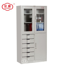 Modern office fireproof 3 glass door 6 drawer office display cupboard storage cabinet